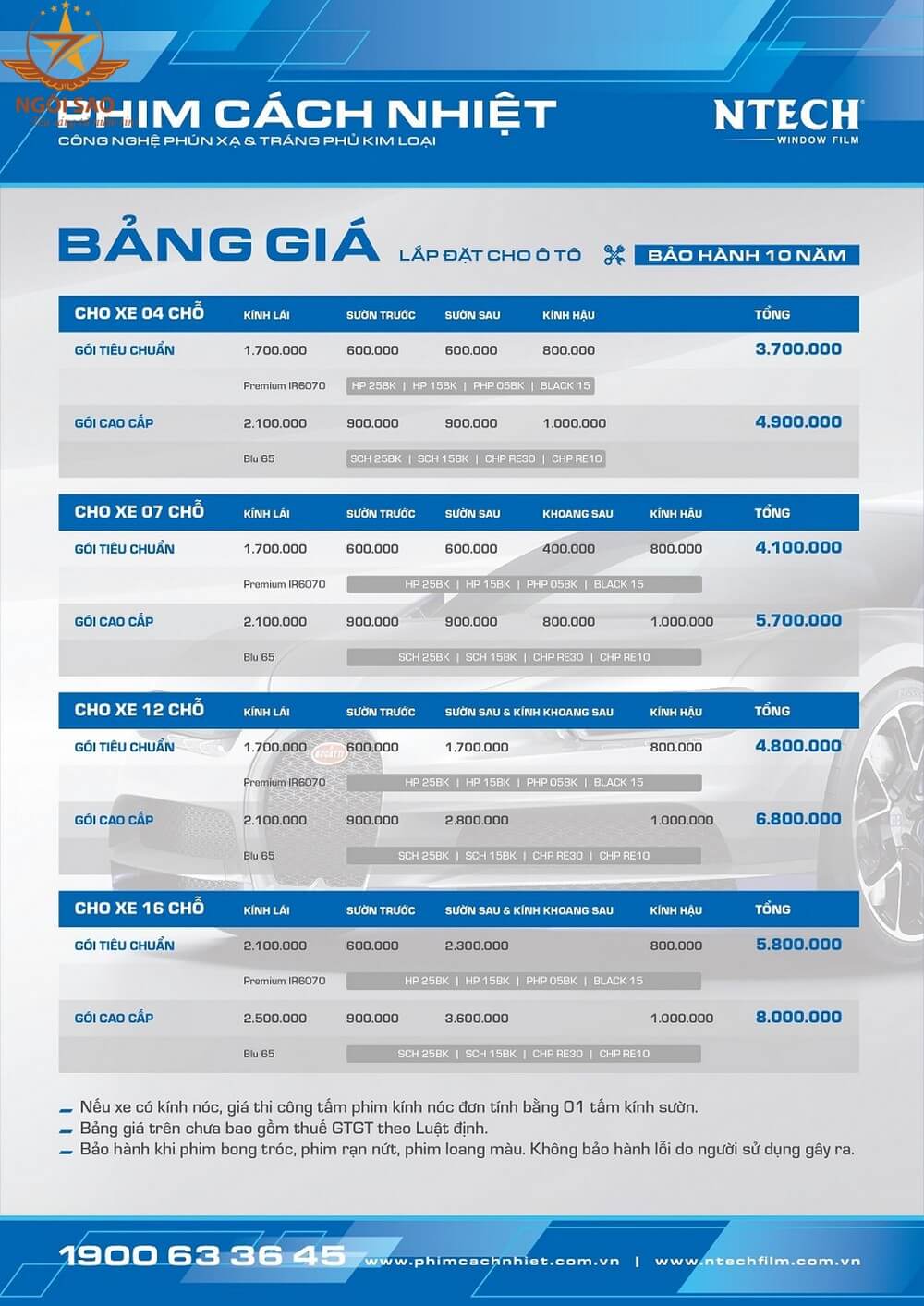 Bảng giá phim cách nhiệt Ntech chính hãng