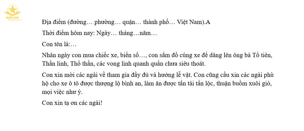 Bài mẫu văn cúng xe ô tô số 2