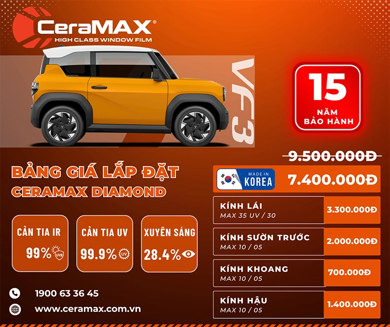 Bảng giá dán phim cách nhiệt xe VF3 CeraMAX