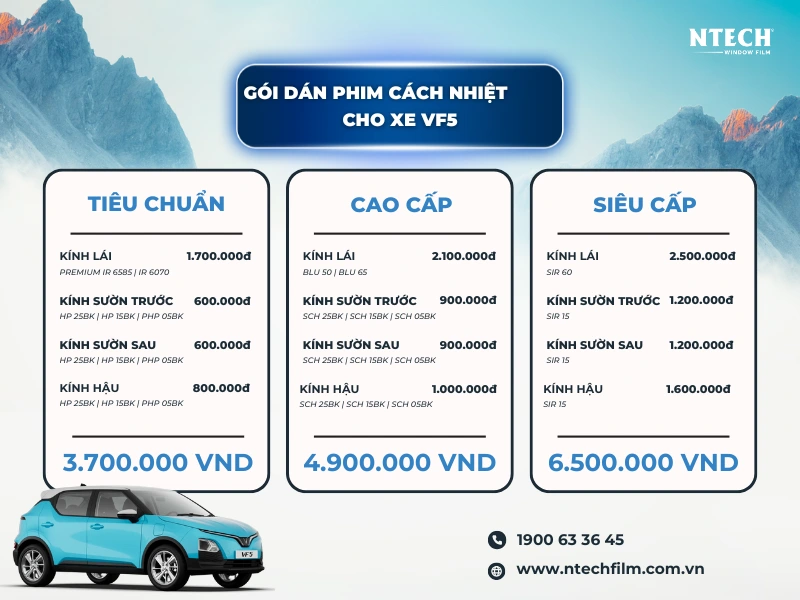 Bảng giá dán phim cách nhiệt Vinfast VF5 của NTECH