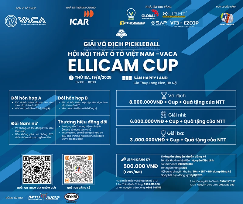 Giải Vô Địch Pickleball Hội Nội Thất Ô Tô Việt Nam (Vaca) - Ellicam Cup