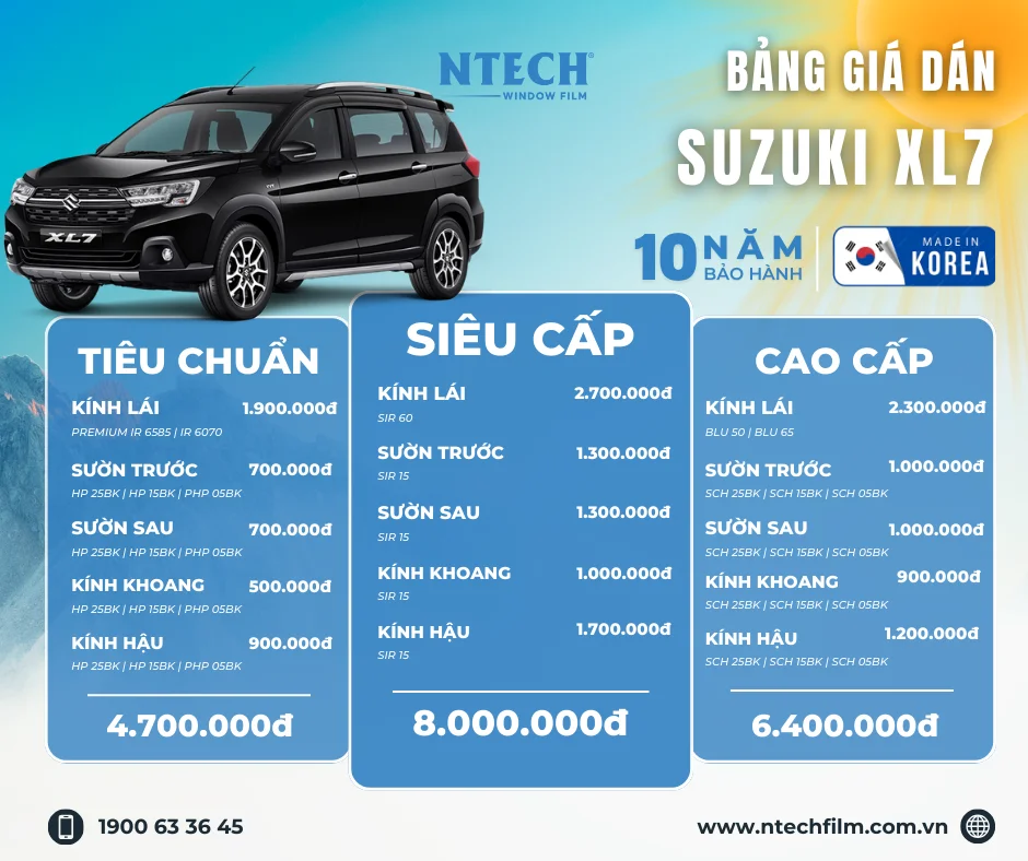 Bảng giá dán phim cách nhiệt NTECH cho xe Suzuki XL7 cập nhật mới nhất 2026