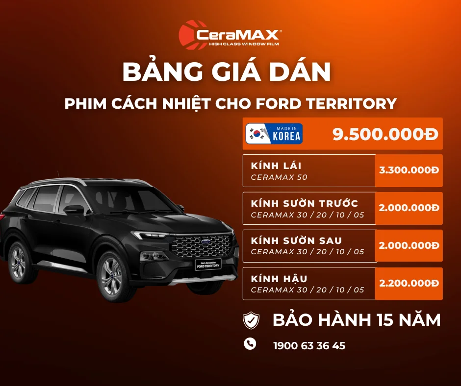 Bảng giá dán phim cách nhiệt CeraMAX cho xe Ford Territory (2026)