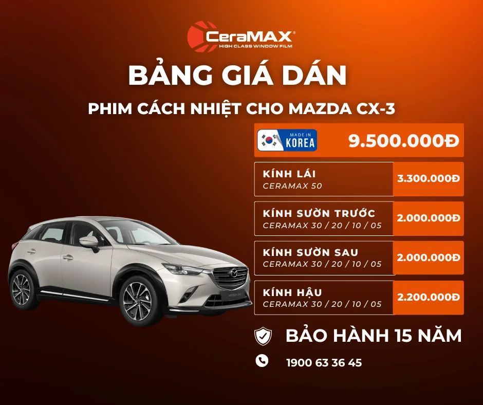 Bảng giá dán phim cách nhiệt CeraMAX cho xe Mazda CX-3 (Cập nhật 2026)
