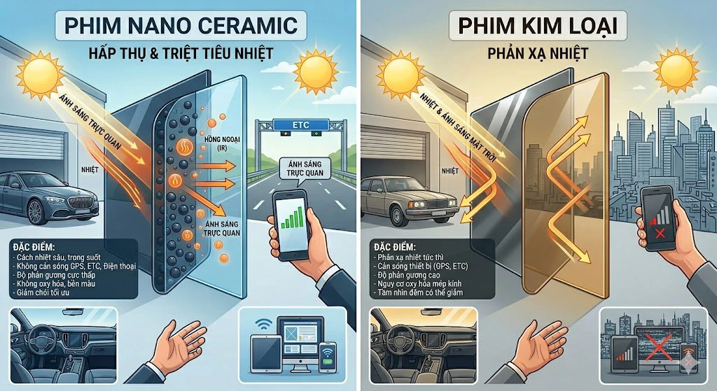 So sánh phim cách nhiệt Nano Ceramic và phim kim loại chi tiết