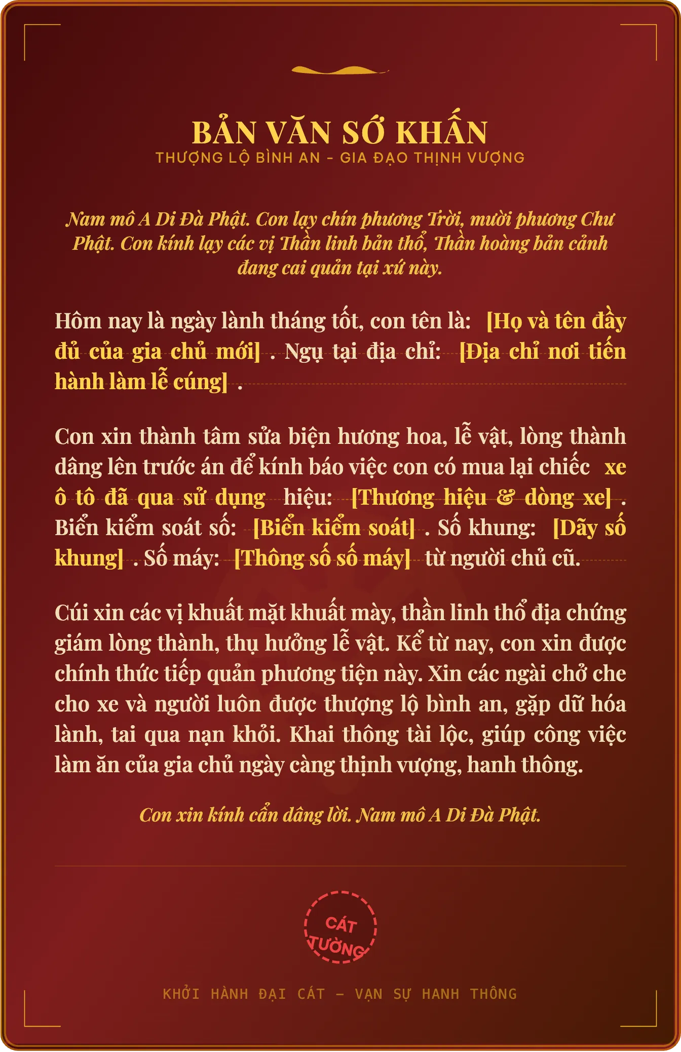 Bài cúng xe ô tô cũ mua lại chuẩn phong thủy giúp giải xui và năng lượng cũ