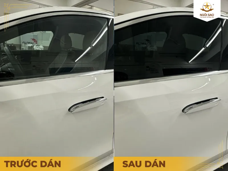 Trước và sau khi dán phim cách nhiệt ô tô cho kính sườn trước