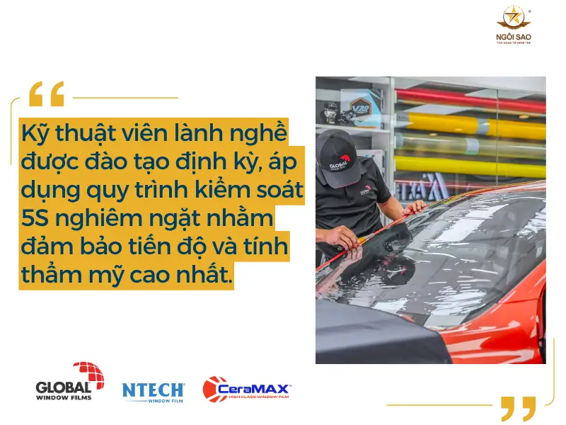 Đội ngũ thi dán phim cách nhiệt xe ô tô công chuyên nghiệp chuẩn 5S