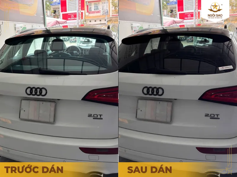 Trước và sau khi dán phim cách nhiệt cho kính hậu ô tô