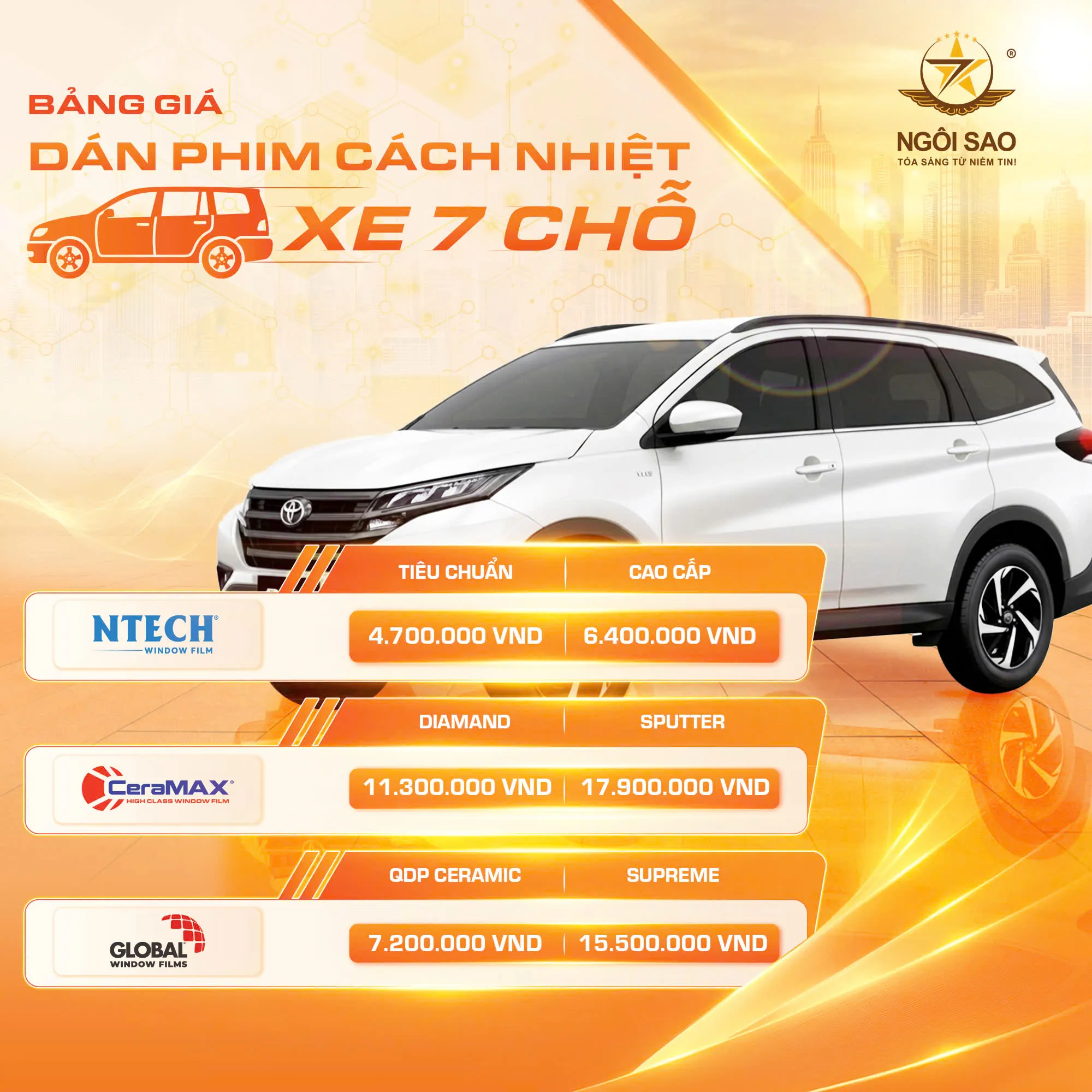 Bảng giá dán phim cách nhiệt ô tô tại Hà Nội mới nhất 2026