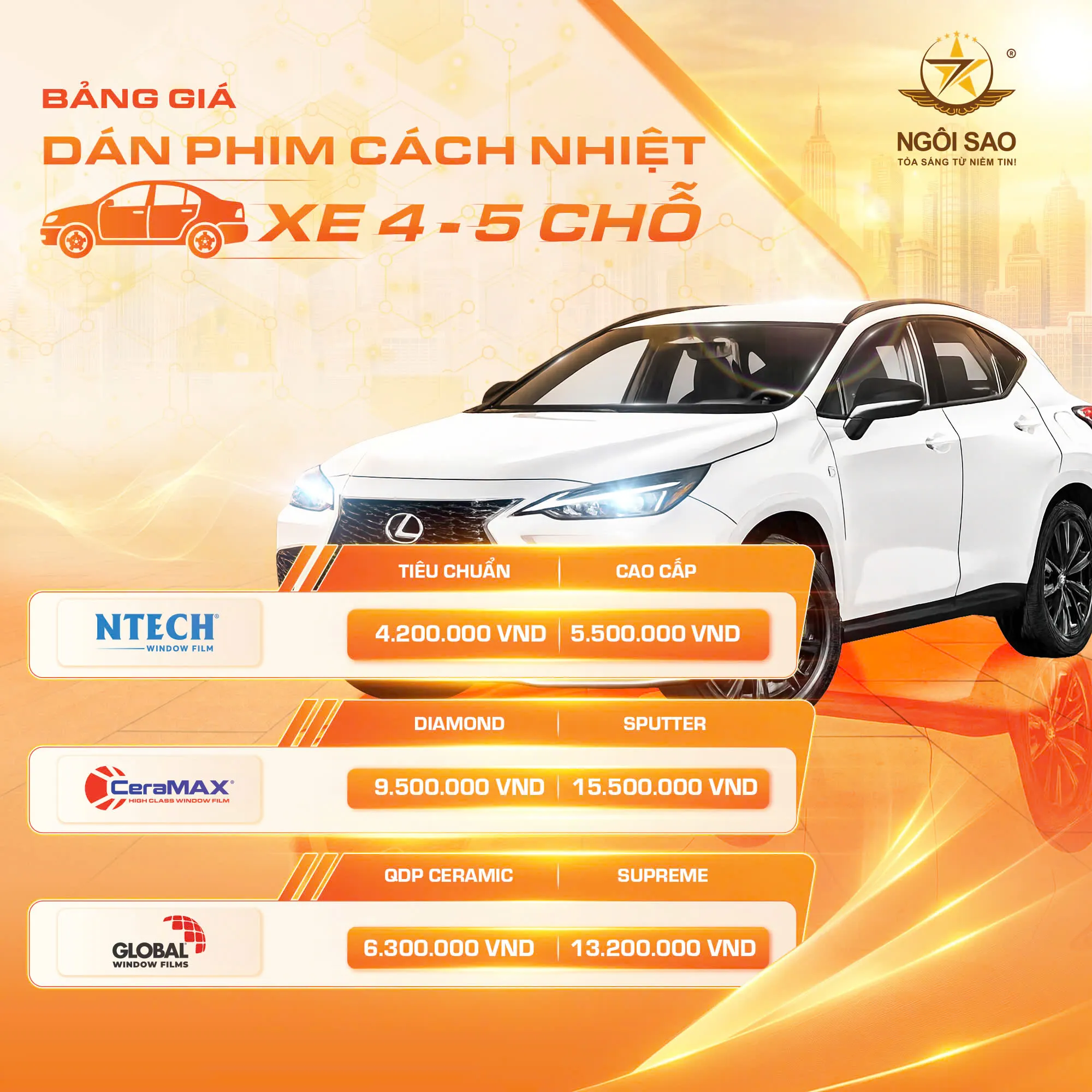 Bảng giá dán phim cách nhiệt ô tô tại Hà Nội mới nhất 2026
