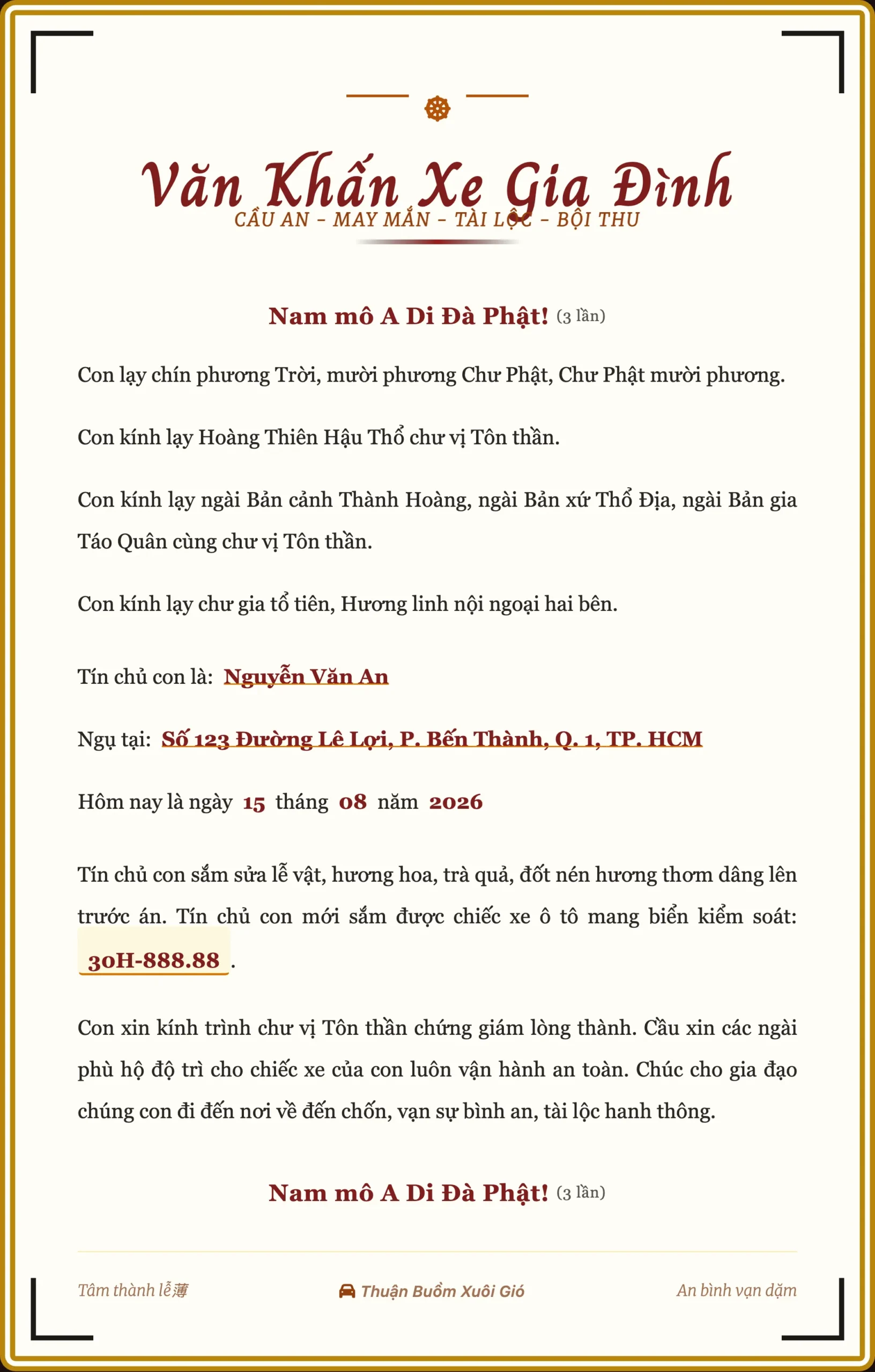 Bài văn khấn cúng xe ô tô mới mua cho cá nhân và gia đình