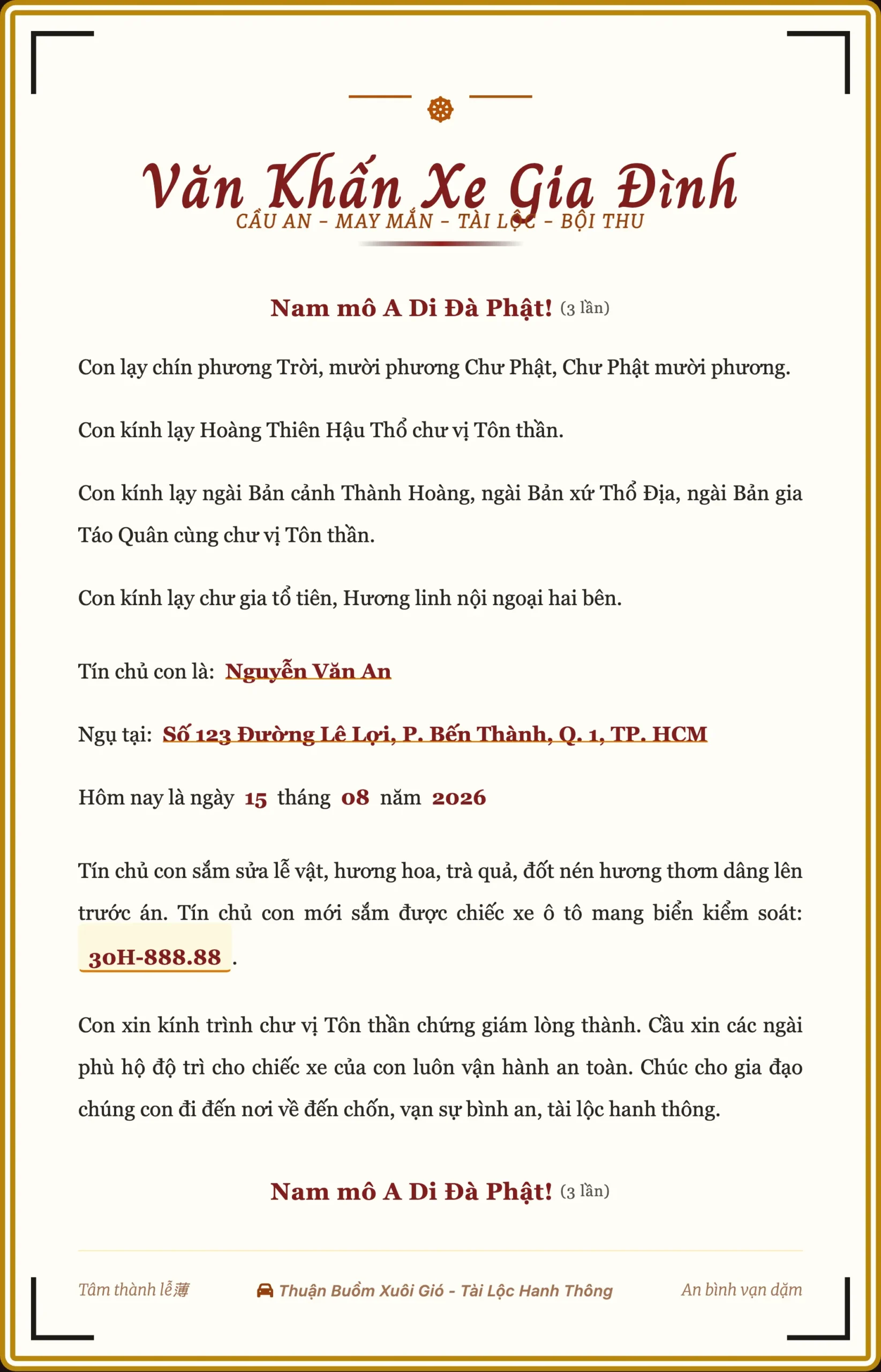 Bài văn khấn cúng xe ô tô mới mua cho công ty và kinh doanh